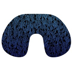 Blue Ombre Feather Pattern, Black, Travel Neck Pillow