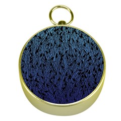 Blue Ombre Feather Pattern, Black, Gold Compass by Zandiepants