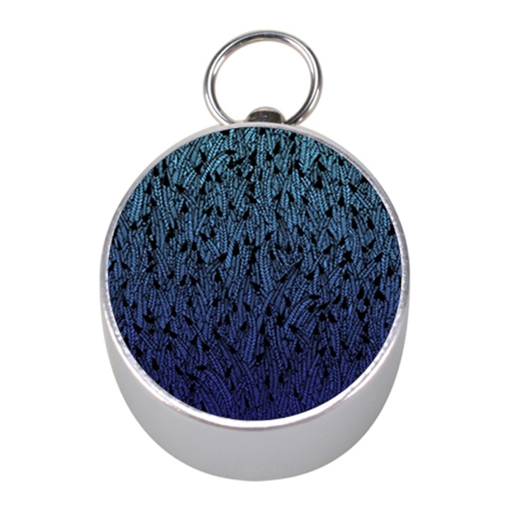 Blue Ombre feather pattern, black, Silver Compass (Mini)