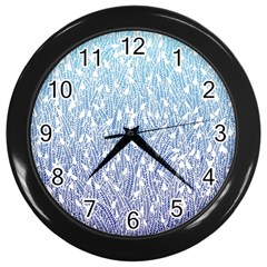 Blue Ombre Feather Pattern, White, Wall Clock (black) by Zandiepants