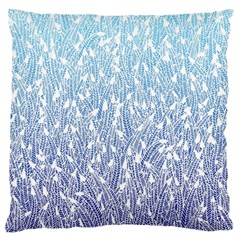 Blue Ombre Feather Pattern, White, Large Flano Cushion Case (one Side)