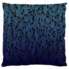 Blue Ombre Feather Pattern, Black, Large Flano Cushion Case (one Side) by Zandiepants