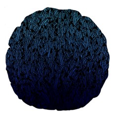 Blue Ombre Feather Pattern, Black, Large 18  Premium Flano Round Cushion 