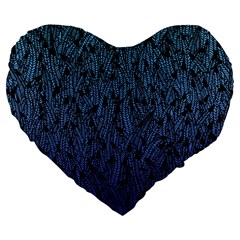 Blue Ombre Feather Pattern, Black, Large 19  Premium Flano Heart Shape Cushion