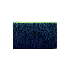 Blue Ombre Feather Pattern, Black, Cosmetic Bag (xs)