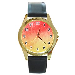 Ombre Orange Yellow Round Gold Metal Watch by BrightVibesDesign