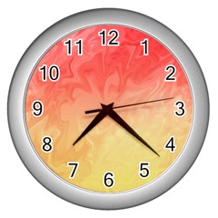 Ombre Orange Yellow Wall Clocks (silver)  by BrightVibesDesign