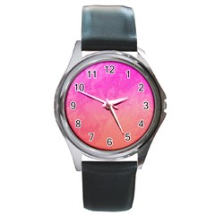 Ombre Pink Orange Round Metal Watch by BrightVibesDesign