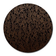 Brown Ombre Feather Pattern, Black, Round Mousepad by Zandiepants