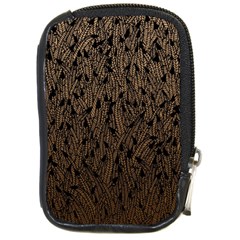 Brown Ombre Feather Pattern, Black, Compact Camera Leather Case by Zandiepants