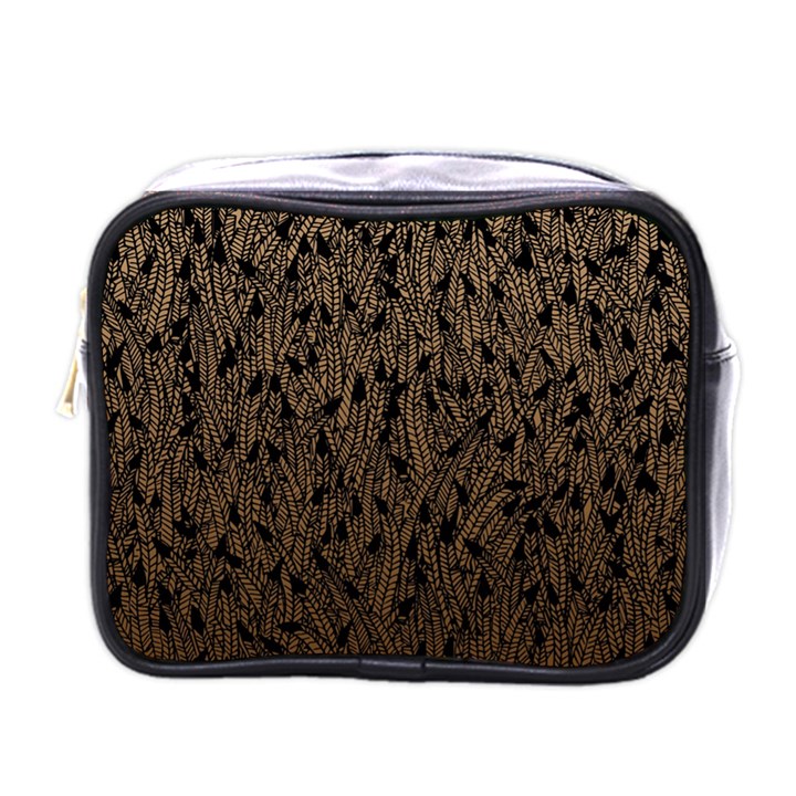 Brown Ombre feather pattern, black, Mini Toiletries Bag (One Side)