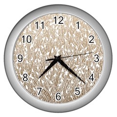 Brown Ombre Feather Pattern, White, Wall Clock (silver) by Zandiepants