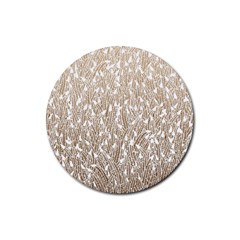 Brown Ombre Feather Pattern, White, Rubber Coaster (round) by Zandiepants