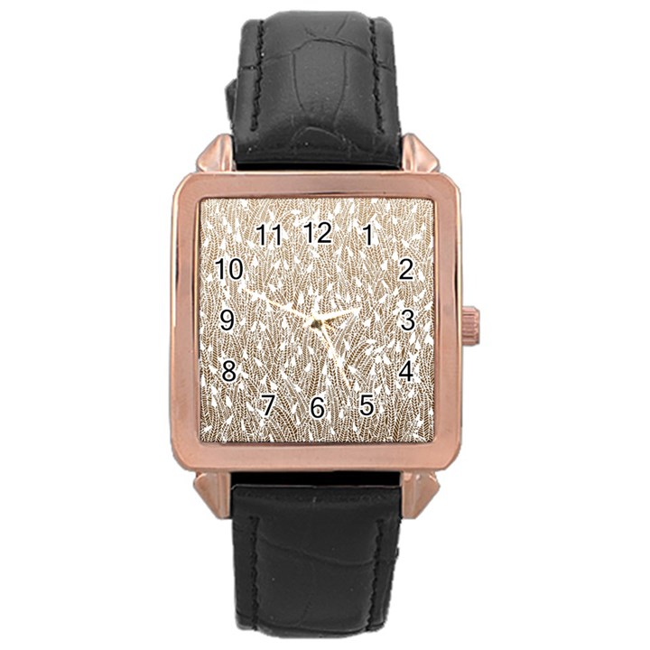 Brown Ombre feather pattern, white, Rose Gold Leather Watch 