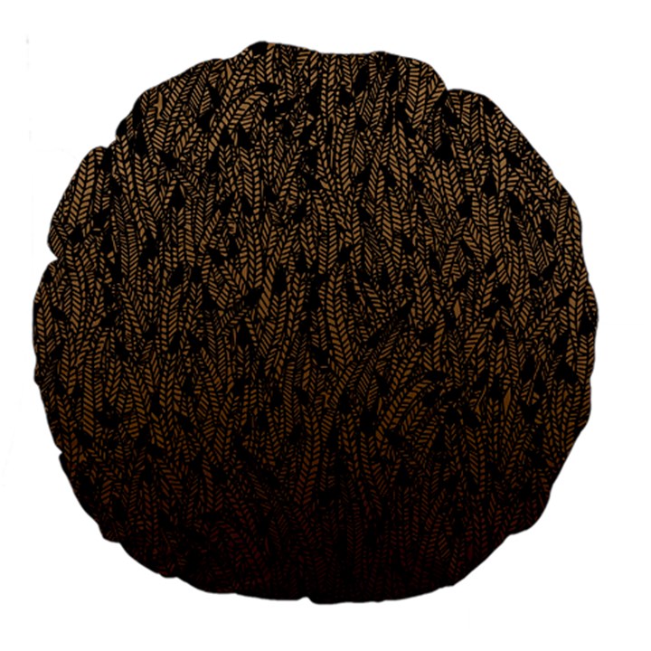 Brown Ombre feather pattern, black, Large 18  Premium Round Cushion 