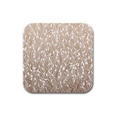 Brown Ombre Feather Pattern, White, Rubber Square Coaster (4 Pack) by Zandiepants