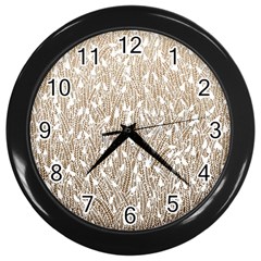 Brown Ombre Feather Pattern, White, Wall Clock (black) by Zandiepants