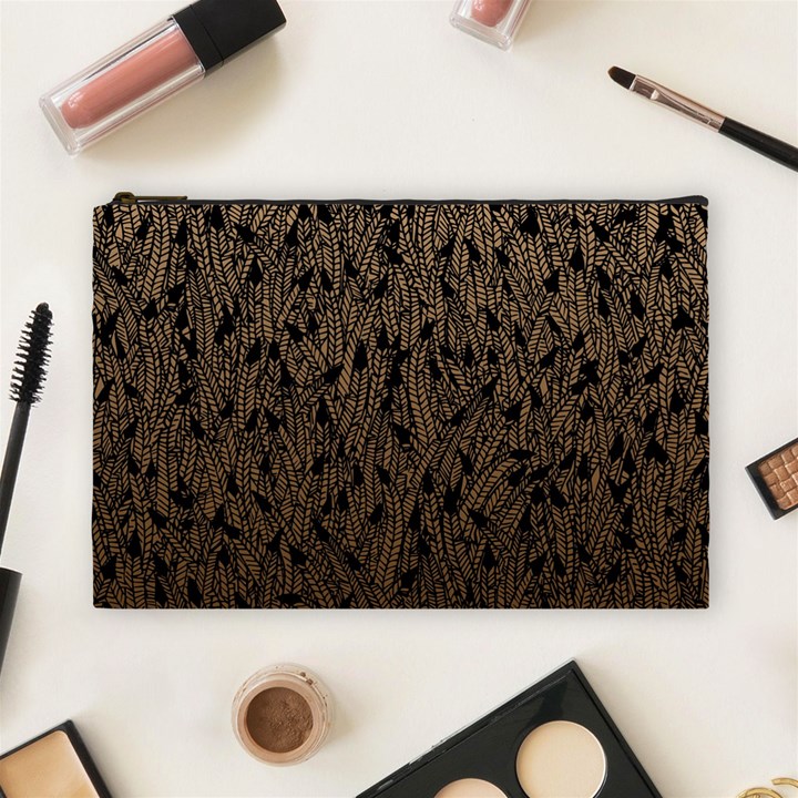 Brown Ombre feather pattern, black, Cosmetic Bag (Large)