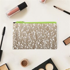 Brown Ombre Feather Pattern, White, Cosmetic Bag (xs)