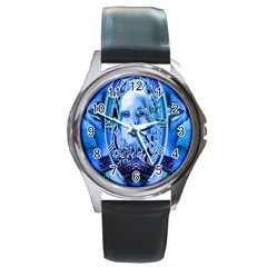 Clockwork Blue Round Metal Watch by icarusismartdesigns