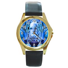 Clockwork Blue Round Gold Metal Watch by icarusismartdesigns