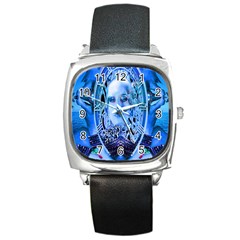 Clockwork Blue Square Metal Watch