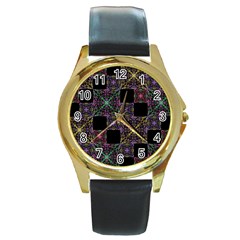 Ornate Boho Patchwork Round Gold Metal Watch by dflcprints