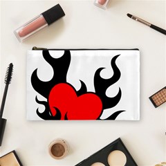 Black And Red Flaming Heart Cosmetic Bag (medium)  by TRENDYcouture