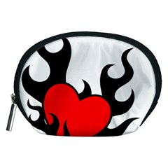 Black And Red Flaming Heart Accessory Pouches (medium) 