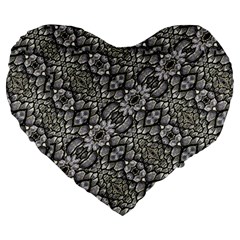 Silver Oriental Ornate  Large 19  Premium Flano Heart Shape Cushions by dflcprints