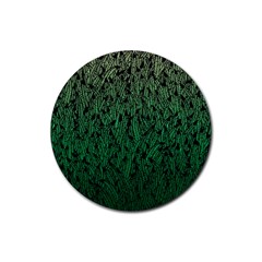 Green Ombre Feather Pattern, Black, Rubber Round Coaster (4 Pack) by Zandiepants