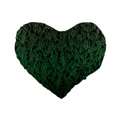 Green Ombre Feather Pattern, Black, Standard 16  Premium Heart Shape Cushion  by Zandiepants