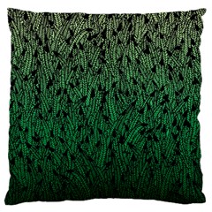 Green Ombre Feather Pattern, Black, Large Flano Cushion Case (one Side) by Zandiepants