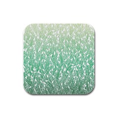 Green Ombre Feather Pattern, White, Rubber Square Coaster (4 Pack) by Zandiepants