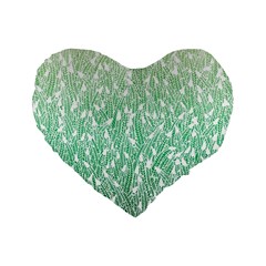 Green Ombre Feather Pattern, White, Standard 16  Premium Heart Shape Cushion  by Zandiepants