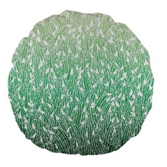 Green Ombre Feather Pattern, White, Large 18  Premium Flano Round Cushion  by Zandiepants