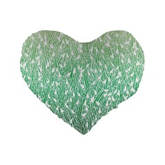 Green Ombre Feather Pattern, White, Standard 16  Premium Flano Heart Shape Cushion  by Zandiepants