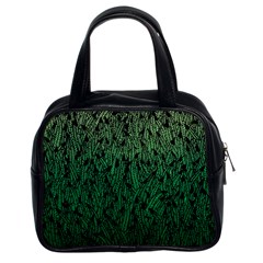 Green Ombre Feather Pattern, Black, Classic Handbag (two Sides) by Zandiepants