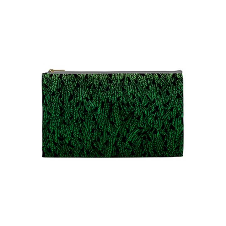 Green Ombre feather pattern, black, Cosmetic Bag (Small)