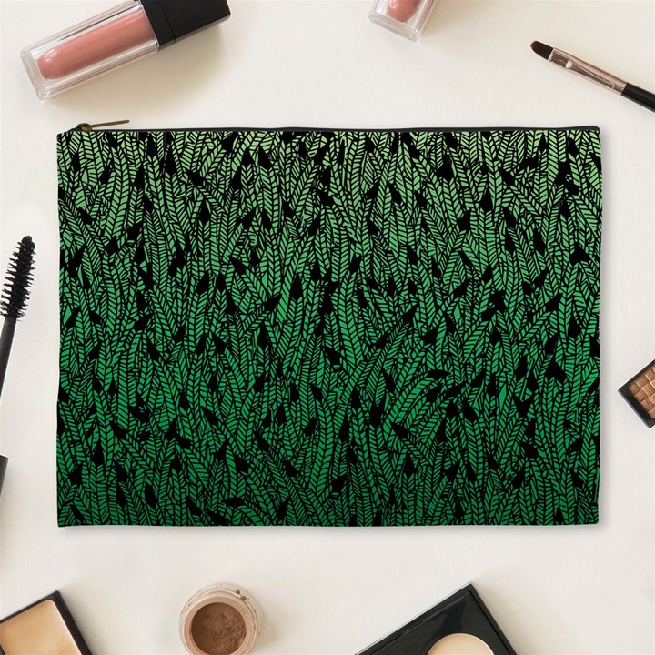 Green Ombre feather pattern, black, Cosmetic Bag (XL)