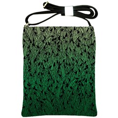 Green Ombre Feather Pattern, Black, Shoulder Sling Bag by Zandiepants