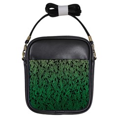 Green Ombre Feather Pattern, Black, Girls Sling Bag by Zandiepants