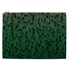 Green Ombre Feather Pattern, Black, Cosmetic Bag (xxl) by Zandiepants