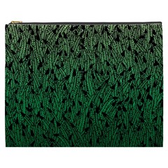 Green Ombre Feather Pattern, Black, Cosmetic Bag (xxxl) by Zandiepants