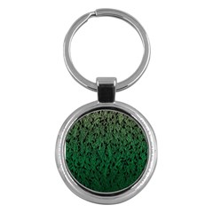 Green Ombre Feather Pattern, Black, Key Chain (round) by Zandiepants