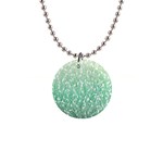 Green Ombre feather pattern, white, 1  Button Necklace Front