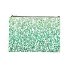 Green Ombre Feather Pattern, White, Cosmetic Bag (large) by Zandiepants