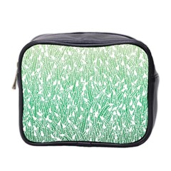 Green Ombre Feather Pattern, White, Mini Toiletries Bag (two Sides) by Zandiepants