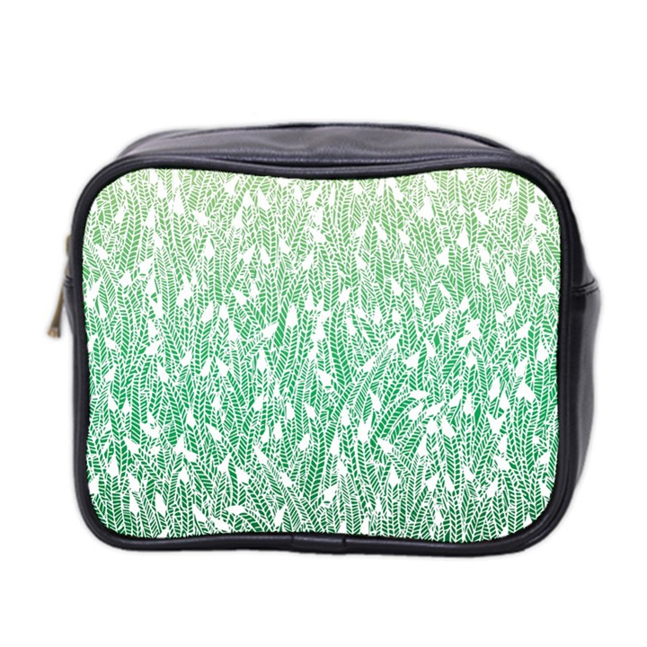 Green Ombre feather pattern, white, Mini Toiletries Bag (Two Sides)