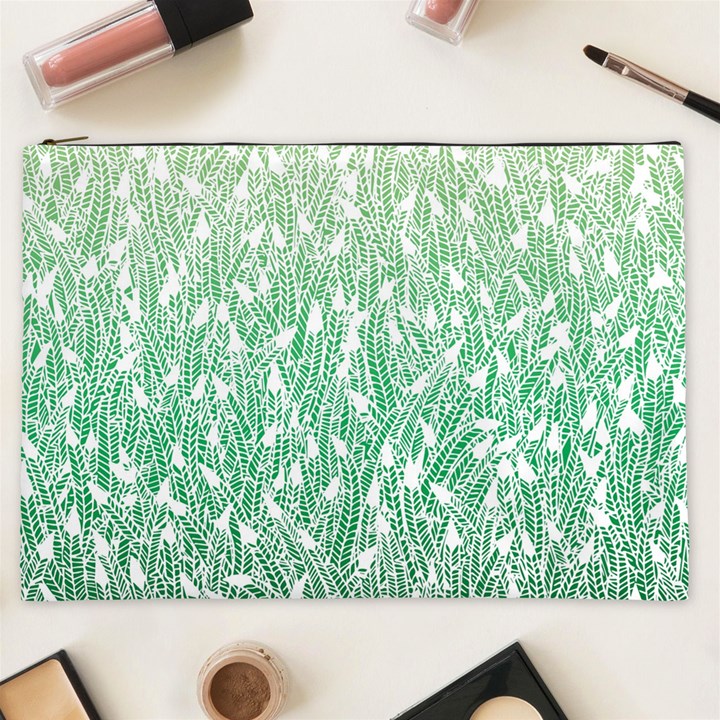 Green Ombre feather pattern, white, Cosmetic Bag (XXL)